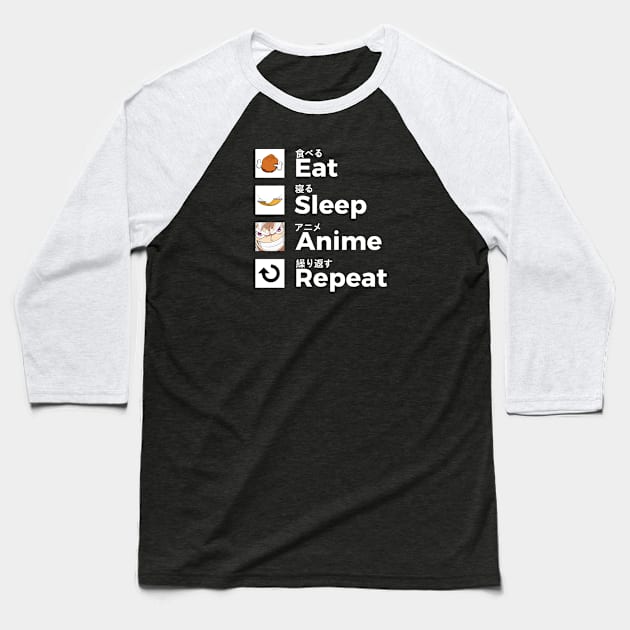 Eat Sleep Anime Repeat Again Baseball T-Shirt by zerooneproject